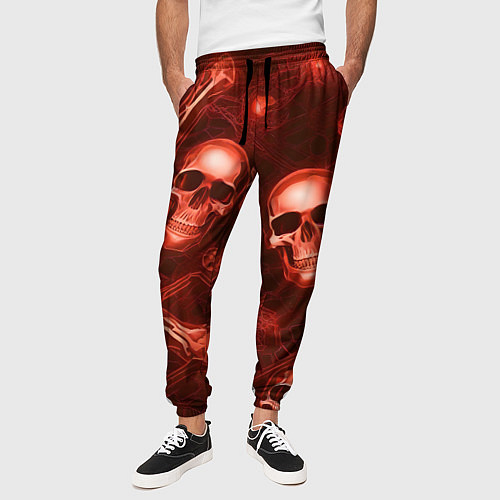 Мужские брюки Красные черепа и кости / 3D-принт – фото 3