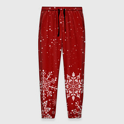 Брюки на резинке мужские Текстура снежинок на красном фоне, цвет: 3D-принт
