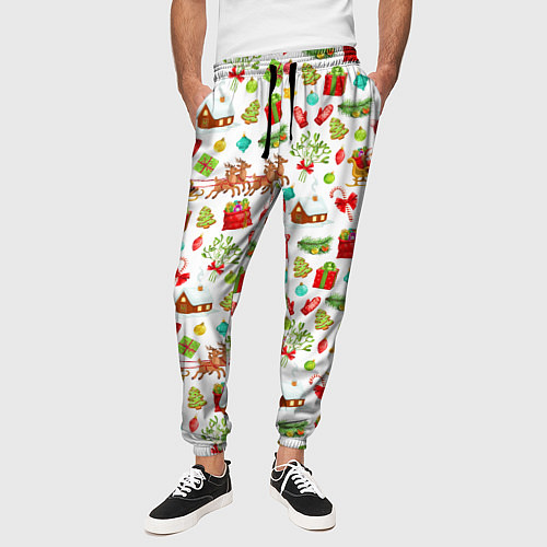 Мужские брюки Новогодний патерн / 3D-принт – фото 3
