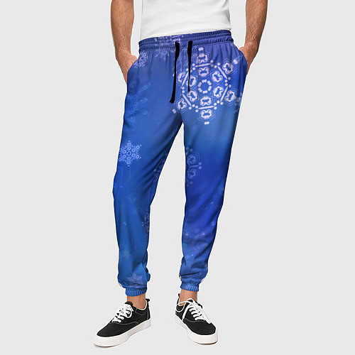 Мужские брюки Декоративные снежинки на фиолетовом / 3D-принт – фото 3