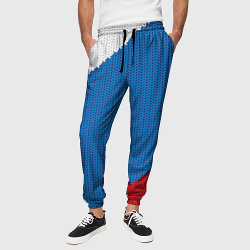 Мужские брюки Белый синий красный вязаный фон / 3D-принт – фото 3