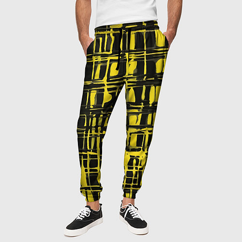 Мужские брюки Смазанная краска чёрная и жёлтая / 3D-принт – фото 3