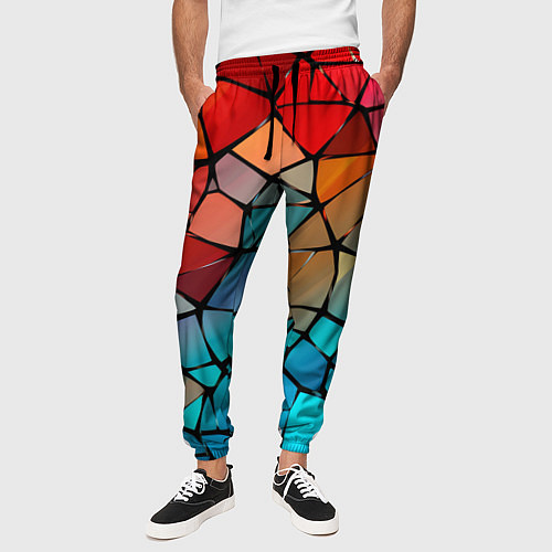 Мужские брюки Красно-синяя витражная мозаика / 3D-принт – фото 3