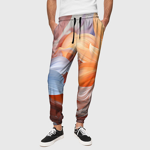 Мужские брюки Голубой и оранжевый цветок / 3D-принт – фото 3