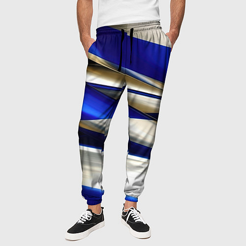 Мужские брюки Blue white abstract / 3D-принт – фото 3