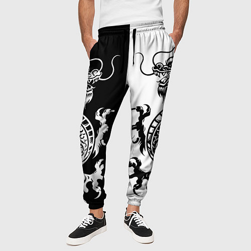 Мужские брюки Черный и белый дракон / 3D-принт – фото 3