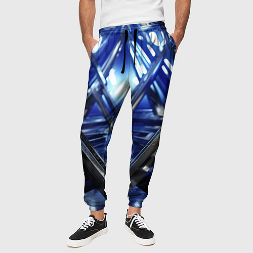 Мужские брюки Синяя и черная конструкция абстракция / 3D-принт – фото 3