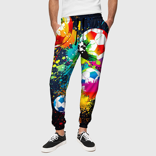 Мужские брюки Разноцветные футбольные мячи / 3D-принт – фото 3