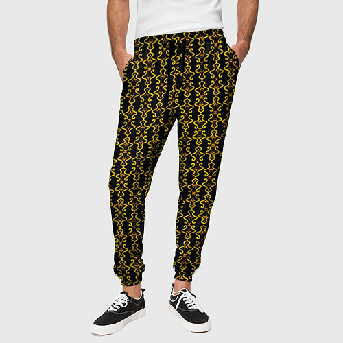 Мужские брюки Узоры чёрно-золотой паттерн / 3D-принт – фото 3