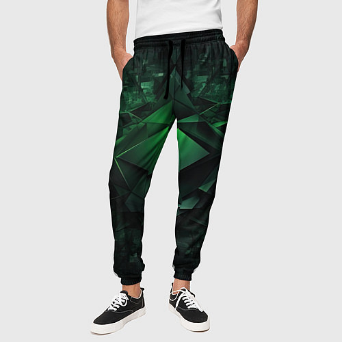 Мужские брюки Зеленая и черная абстракция геометрическая / 3D-принт – фото 3