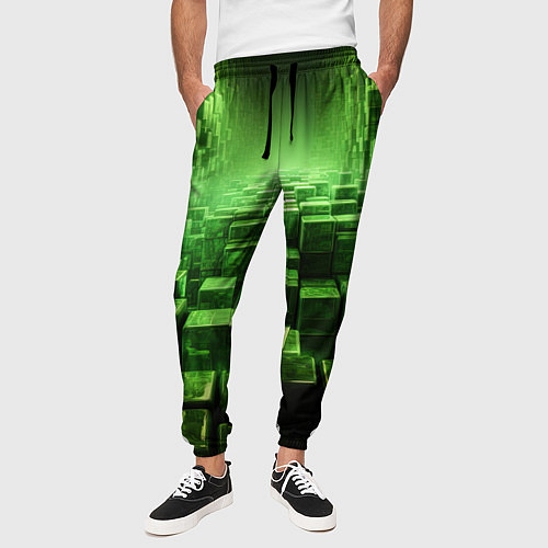 Мужские брюки Зеленые квадраты в лабиринте / 3D-принт – фото 3