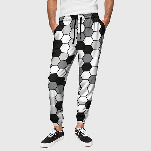 Мужские брюки Камуфляж гексагон серый / 3D-принт – фото 3