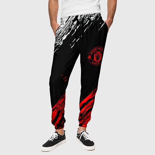 Мужские брюки ФК Манчестер Юнайтед спортивные краски / 3D-принт – фото 3