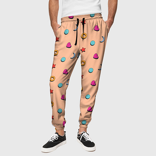 Мужские брюки Узор с сердцем, звездой и кругом / 3D-принт – фото 3