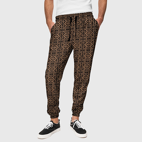 Мужские брюки Ажурный тёмно-коричневый / 3D-принт – фото 3