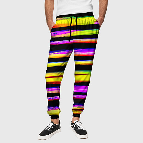 Мужские брюки Цветные неоновые полосы / 3D-принт – фото 3