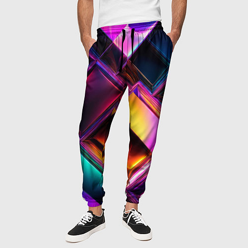 Мужские брюки Цветные стеклянные блоки - неоновый геометричный у / 3D-принт – фото 3