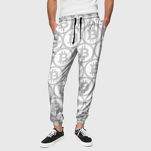 Мужские брюки Биткоин патерн на белом фоне / 3D-принт – фото 3