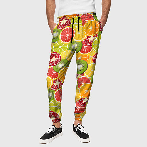 Мужские брюки Фон с экзотическими фруктами / 3D-принт – фото 3