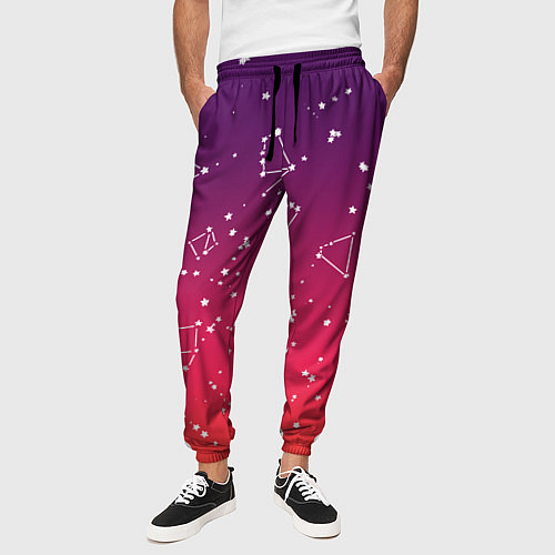 Мужские брюки Созвездия в розовом небе / 3D-принт – фото 3