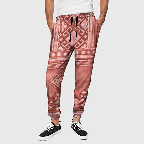 Мужские брюки Красный славянский орнамент / 3D-принт – фото 3