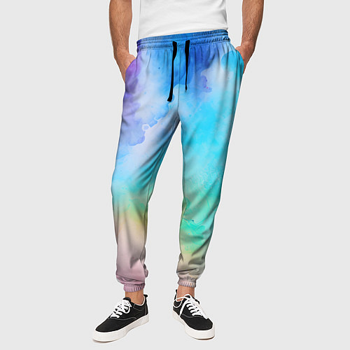 Мужские брюки Цветные разводы акварели / 3D-принт – фото 3