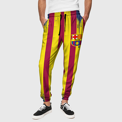 Мужские брюки Полосатые цвета футбольного клуба Барселона / 3D-принт – фото 3