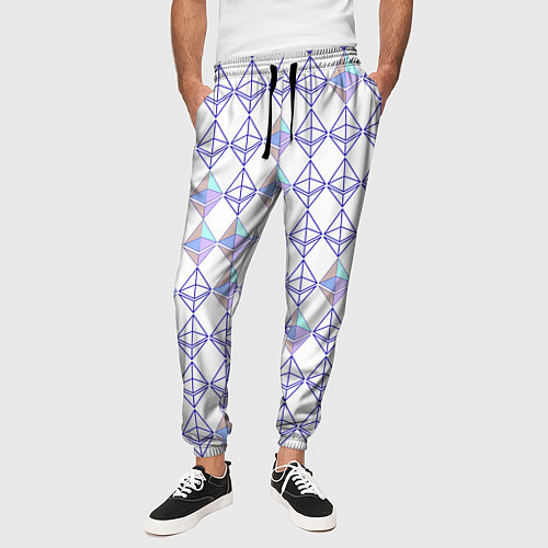 Мужские брюки Криптовалюта Ethereum на белом / 3D-принт – фото 3
