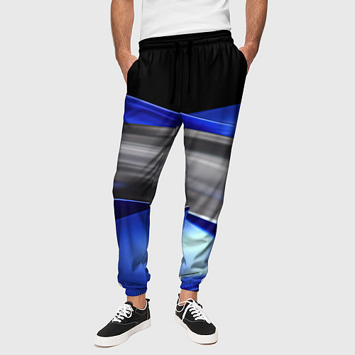 Мужские брюки Серебряная вставка на синей абстракции / 3D-принт – фото 3