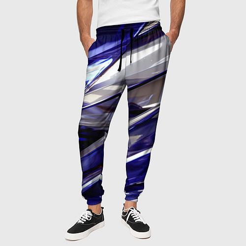 Мужские брюки Синие и белые полосы абстракции / 3D-принт – фото 3