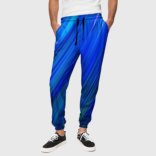 Мужские брюки Неоновые синии линии / 3D-принт – фото 3