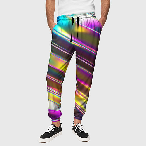 Мужские брюки Неоновый скрученный металл разноцветный / 3D-принт – фото 3