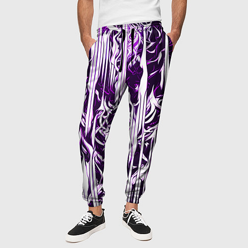 Мужские брюки Розовые и белые абстрактные узоры / 3D-принт – фото 3