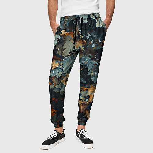 Мужские брюки Реалистичный камуфляж из сухих листьев / 3D-принт – фото 3
