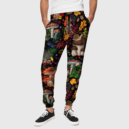 Мужские брюки Фон с лесными грибами / 3D-принт – фото 3