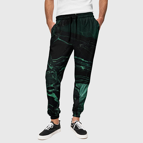 Мужские брюки Черно-зеленый мрамор / 3D-принт – фото 3