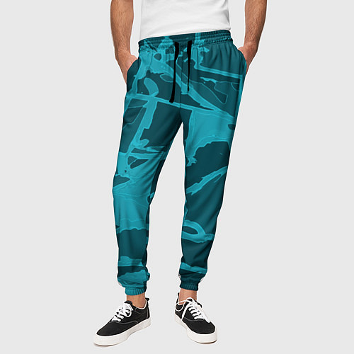 Мужские брюки Изумрудно-бирюзовая графика / 3D-принт – фото 3