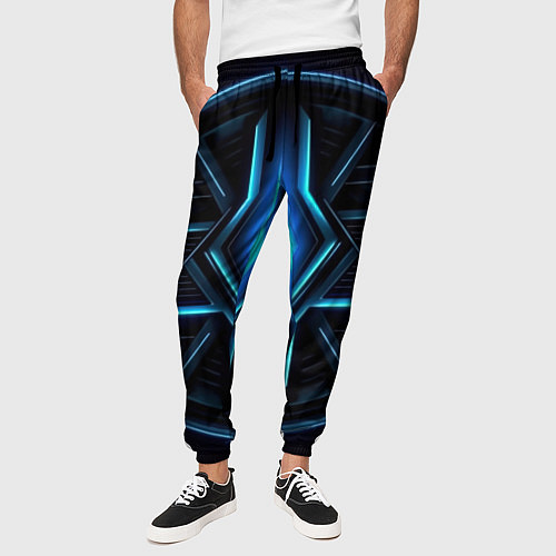 Мужские брюки Синяя неоновая космическая абстракция / 3D-принт – фото 3