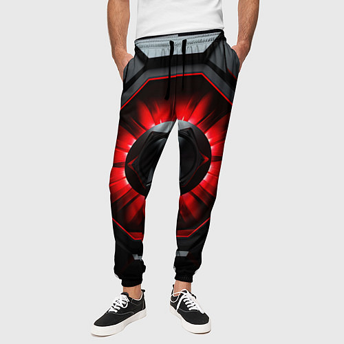Мужские брюки Металлическая космическая конструкция с красным св / 3D-принт – фото 3
