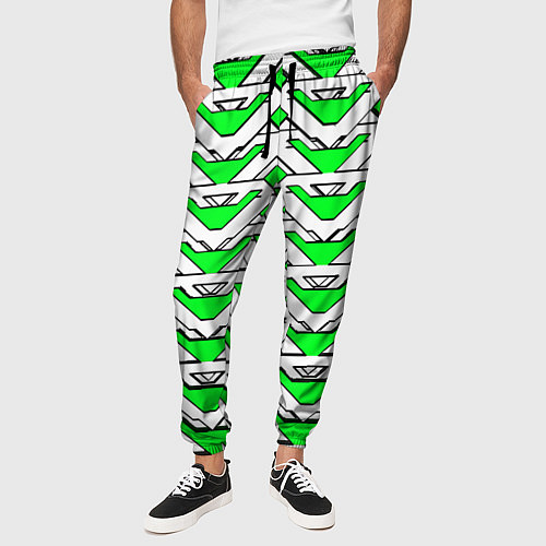 Мужские брюки Бело-зелёный узор / 3D-принт – фото 3