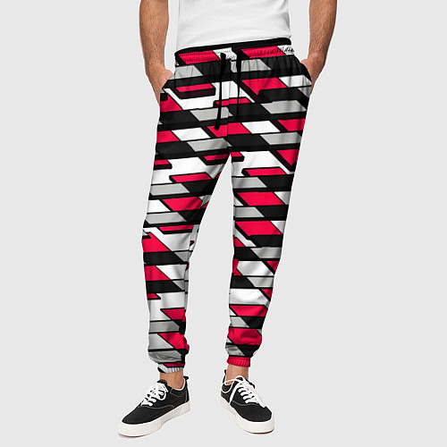 Мужские брюки Красные четырёхугольники на белом фоне / 3D-принт – фото 3