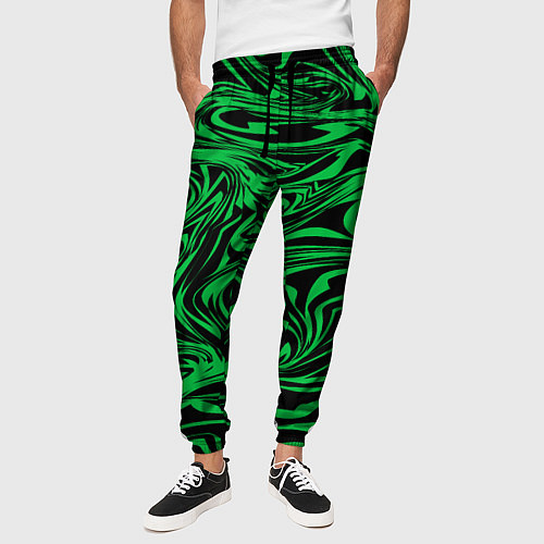 Мужские брюки Узор на черном фоне с ярким зеленым абстрактным ди / 3D-принт – фото 3