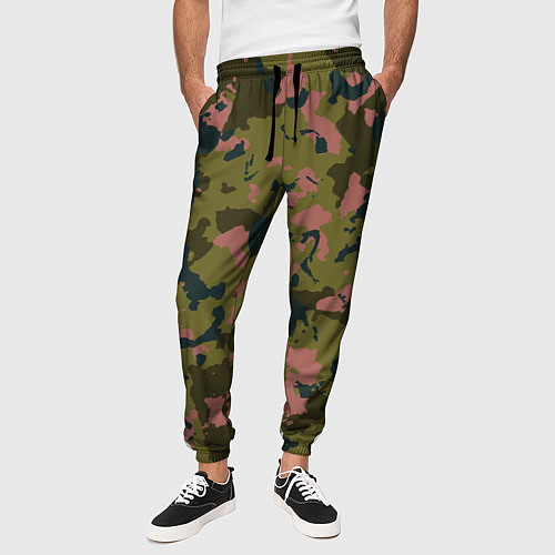Мужские брюки Камуфляжный паттерн зеленый с розовыми пятнами / 3D-принт – фото 3