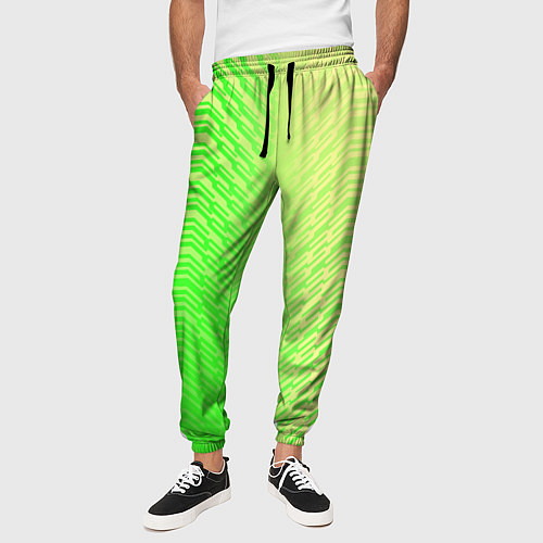 Мужские брюки Зелёные градиентные линии / 3D-принт – фото 3