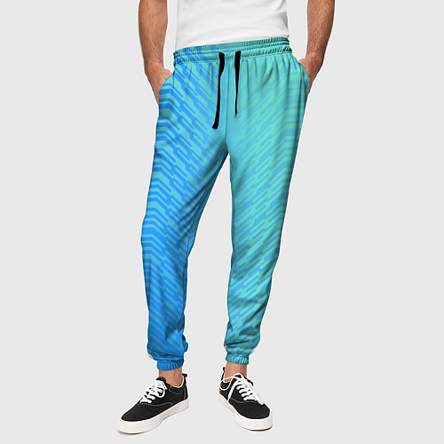 Мужские брюки Голубые градиентные линии / 3D-принт – фото 3