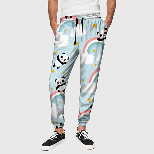 Мужские брюки Панда на радуге / 3D-принт – фото 3