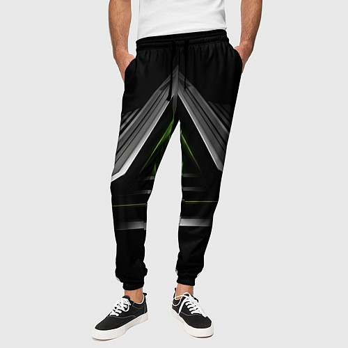 Мужские брюки Black green abstract nvidia style / 3D-принт – фото 3
