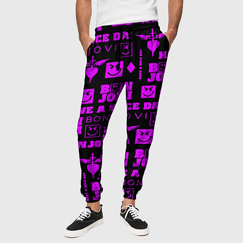Мужские брюки Bon Jovi neon pink rock / 3D-принт – фото 3