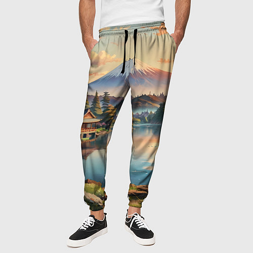 Мужские брюки Спокойный рассвет над японским горизонтом / 3D-принт – фото 3