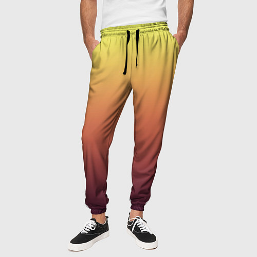 Мужские брюки Градиент приглушённый жёлто-бордовый / 3D-принт – фото 3